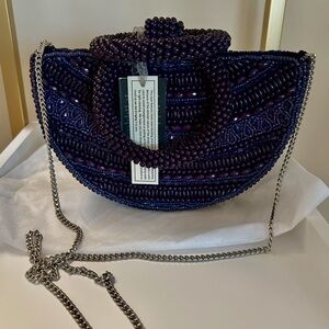 Elegant Navy Beaded Handbag